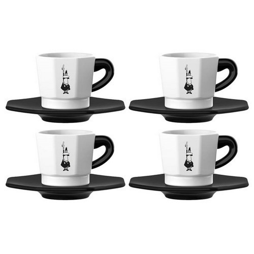 SET 4 TAZAS CAFE BIALETTI OCTOGONALES NEGRO/BLANCO